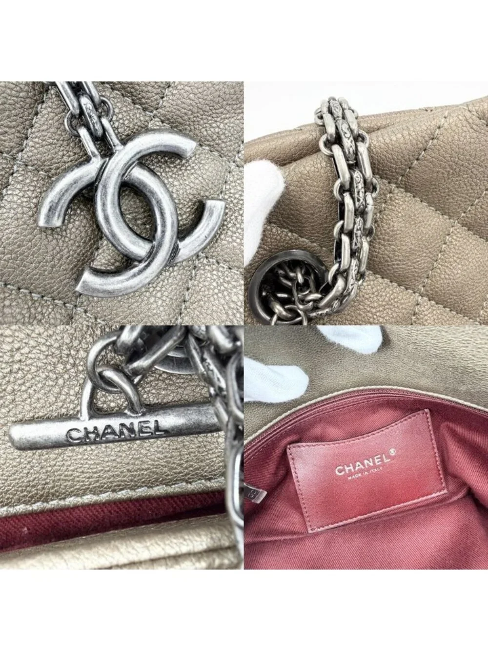Chanel Quilted Mademoiselle Bowling Bag Metallic Leather Brown Silver